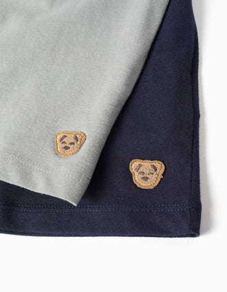 2 pijamas curtos de algodão com carros estampados para menino, verde/azul