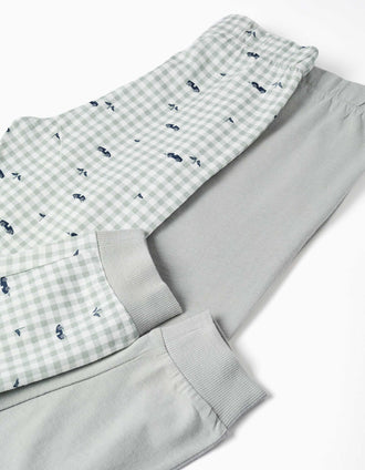 2 pijamas curtos de algodão com carros estampados para menino, verde/azul