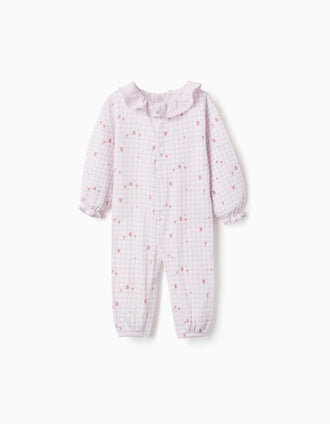 Babygrow de algodão com padrão Vichy para recém-nascida e bebé, lilás