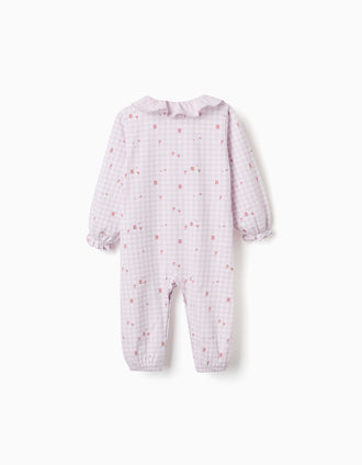 Babygrow de algodão com padrão Vichy para recém-nascida e bebé, lilás