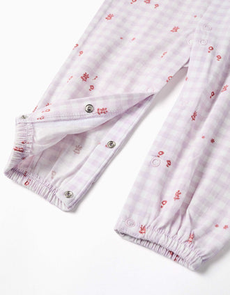 Babygrow de algodão com padrão Vichy para recém-nascida e bebé, lilás