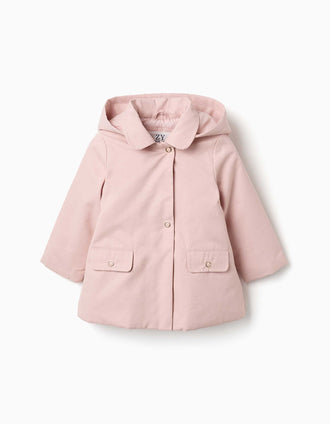 Parka con forro y capucha desmontable para bebé niña, rosa claro