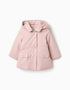 Parka com forro e capuz amovível para bebé menina, rosa-claro
