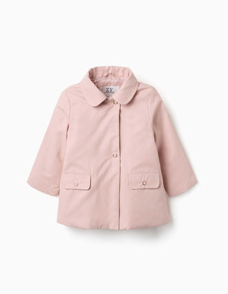 Parka con forro y capucha desmontable para bebé niña, rosa claro