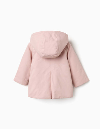 Parka con forro y capucha desmontable para bebé niña, rosa claro