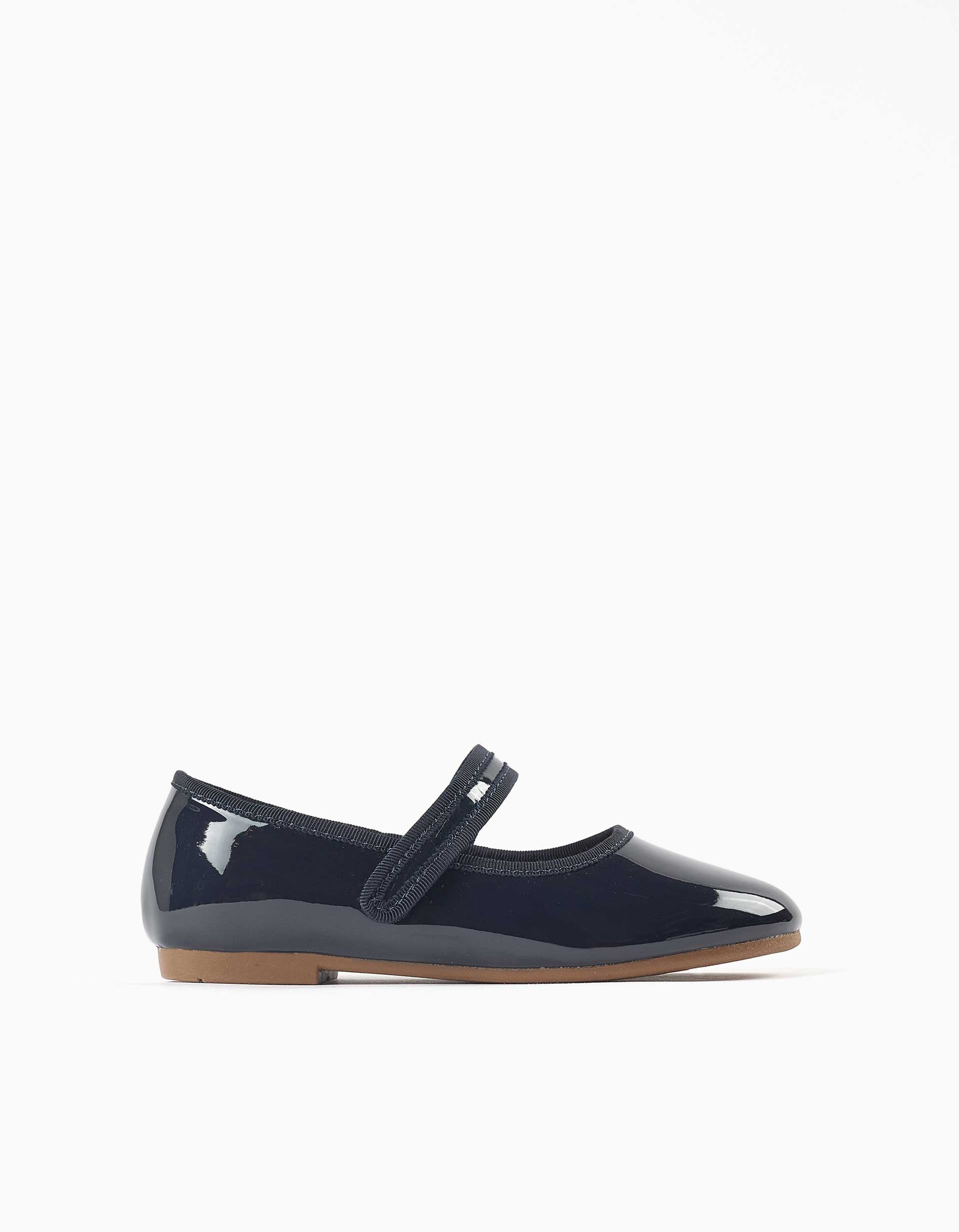 Babies vernies avec fermeture à scratch pour fille, bleu marine