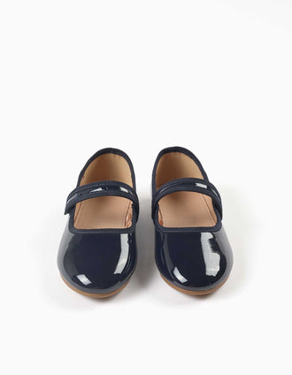 Babies vernies avec fermeture à scratch pour fille, bleu marine