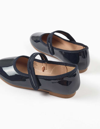 Babies vernies avec fermeture à scratch pour fille, bleu marine