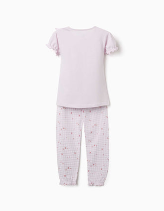 Pack of 2 short cotton pyjamas with floral prints for girls, lilac/white