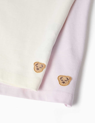 Pack of 2 short cotton pyjamas with floral prints for girls, lilac/white