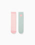 2 calcetines de rizo antideslizantes a rayas/flor para niña, rosa/verde