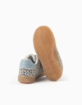 Suede trainers with animal print for girls, light grey/blue