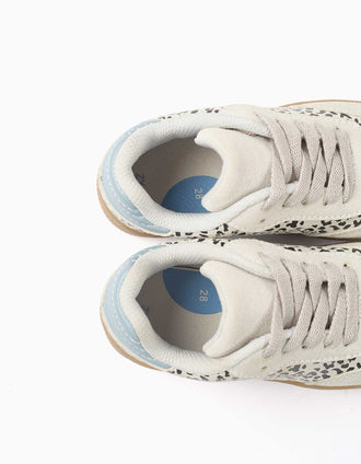 Suede trainers with animal print for girls, light grey/blue