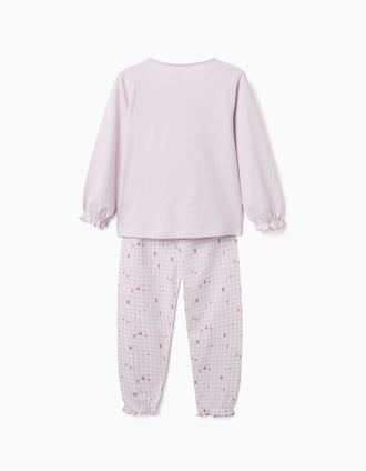 Pack of 2 long cotton pyjamas with floral prints for girls, lilac/white