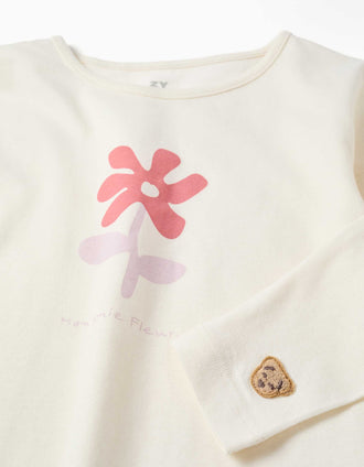 Pack of 2 long cotton pyjamas with floral prints for girls, lilac/white