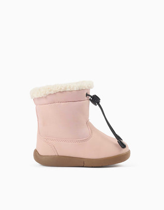 Barefoot boots with sherpa lining for baby girls, light pink