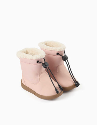 Barefoot boots with sherpa lining for baby girls, light pink
