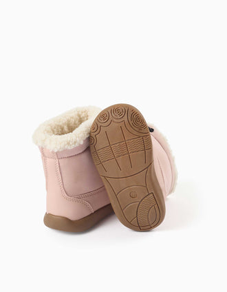 Barefoot boots with sherpa lining for baby girls, light pink