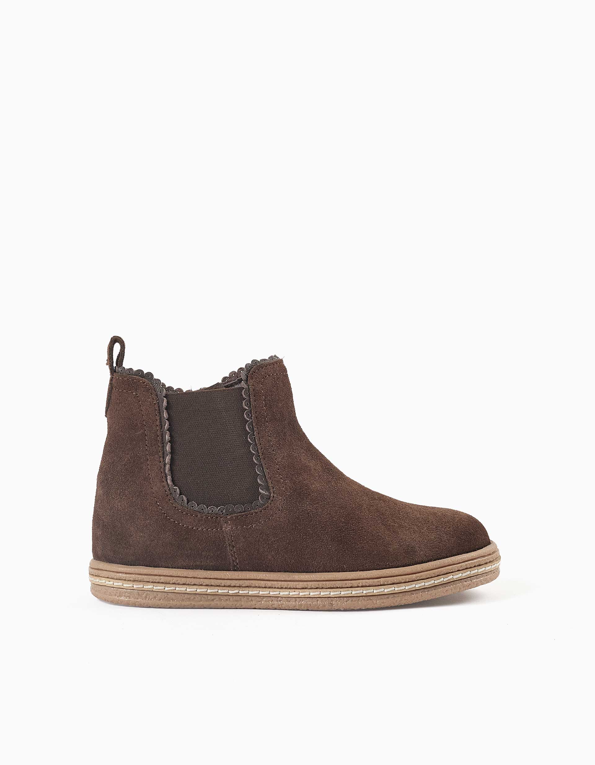 Botins Chelsea em camurça acolchoados para menina, castanho