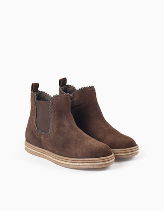 Botins Chelsea em camurça acolchoados para menina, castanho