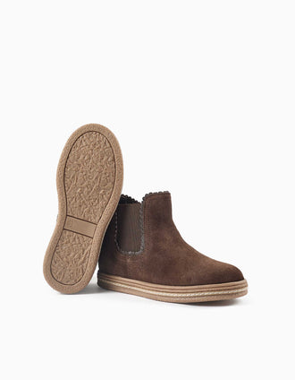 Botins Chelsea em camurça acolchoados para menina, castanho