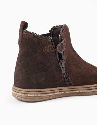 Botins Chelsea em camurça acolchoados para menina, castanho