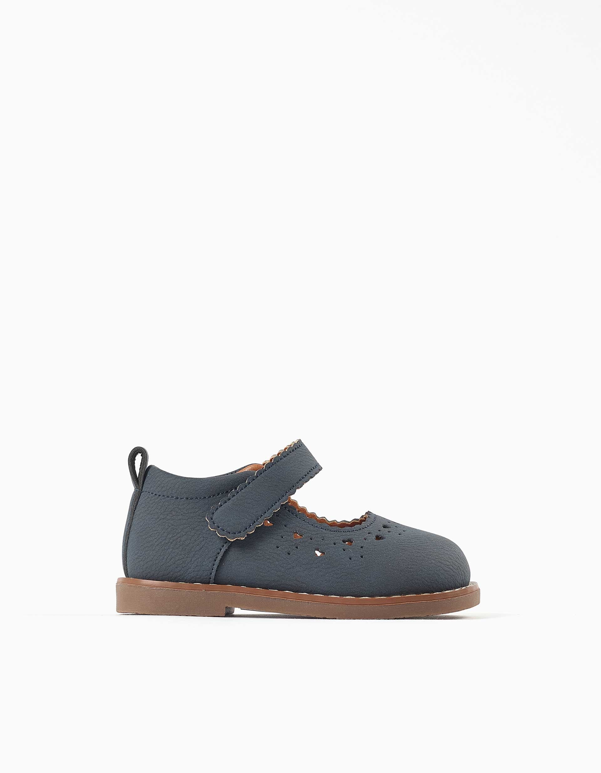 Mary Jane shoes with perforated details for baby girls, dark blue