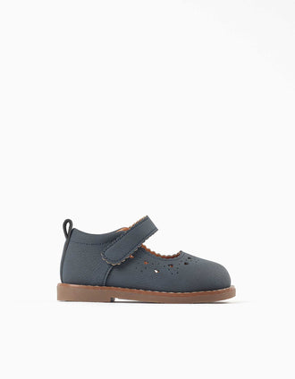 Mary Jane shoes with perforated details for baby girls, dark blue