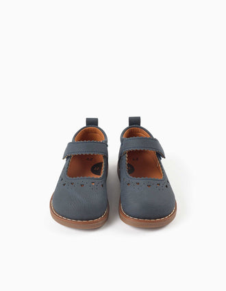 Mary Jane shoes with perforated details for baby girls, dark blue