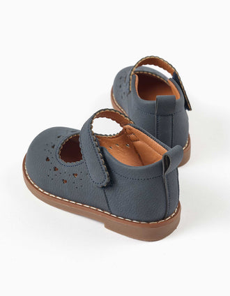 Mary Jane shoes with perforated details for baby girls, dark blue