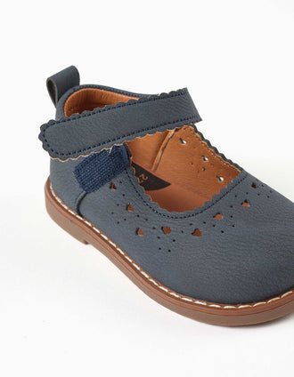 Mary Jane shoes with perforated details for baby girls, dark blue