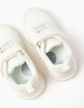 Sapatilhas combinadas com forro em malha para bebé menina, branco