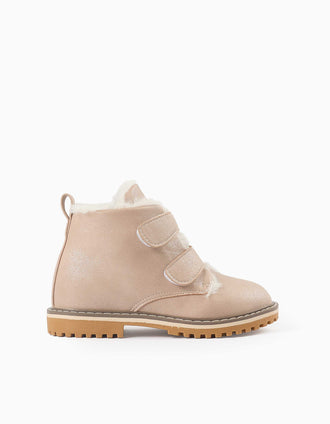 Botins com acabamento brilhante e pelo para menina, rosa-claro