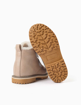 Botins com acabamento brilhante e pelo para menina, rosa-claro