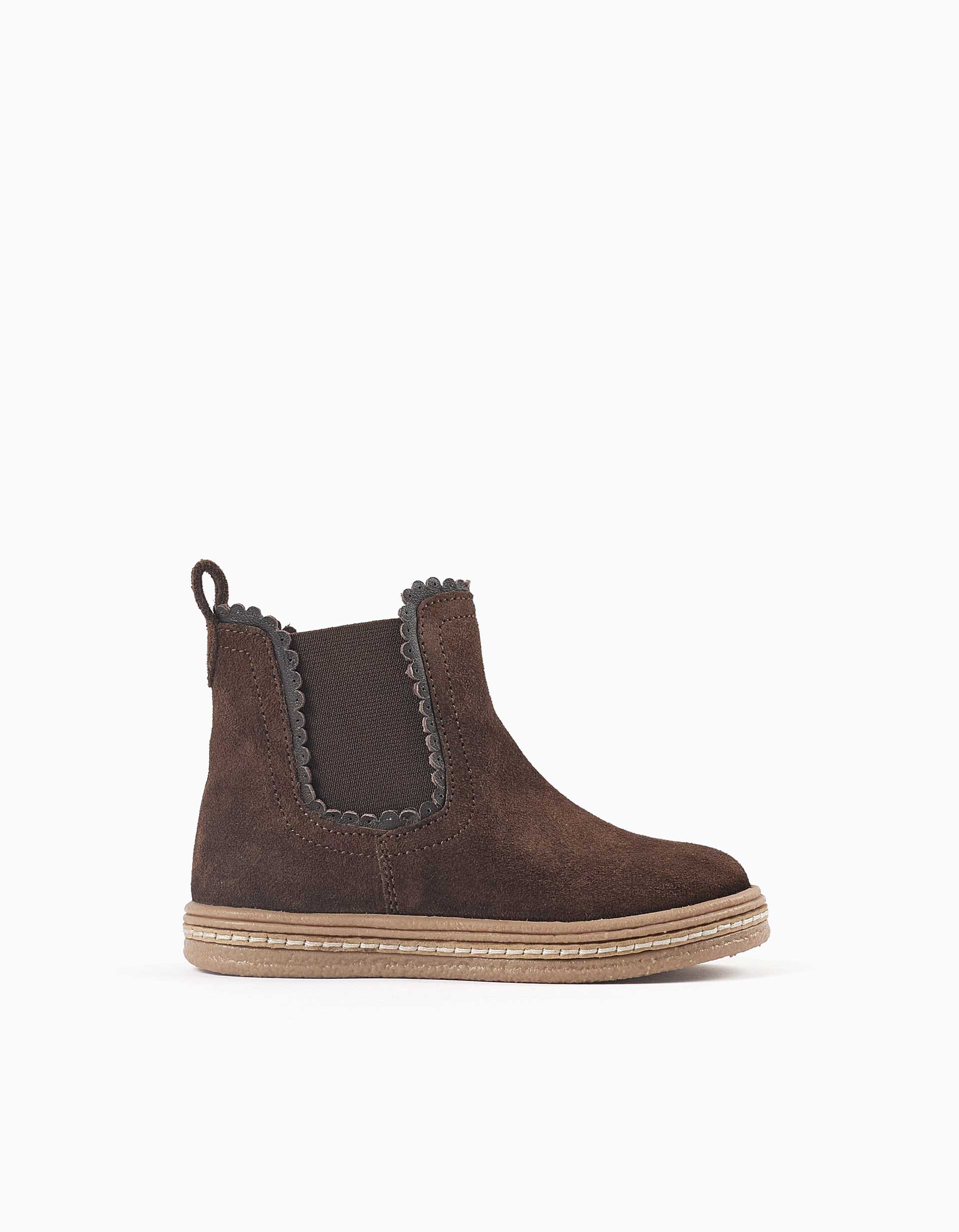 Suede Chelsea boots with padded insole for baby girls, brown