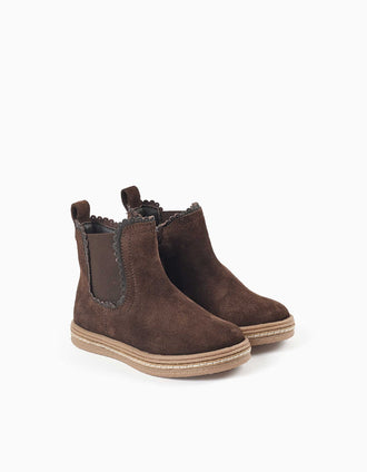 Suede Chelsea boots with padded insole for baby girls, brown