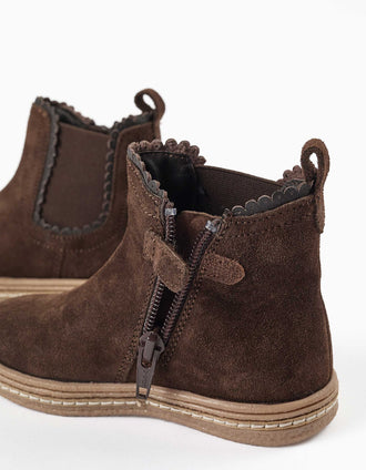 Suede Chelsea boots with padded insole for baby girls, brown