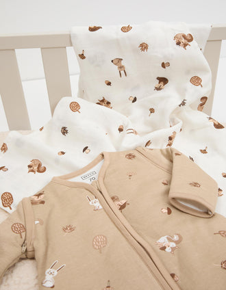 Sleeping Bag with Sleeves Meyco TOG 2.5 70 cm, Forest Animals Sand
