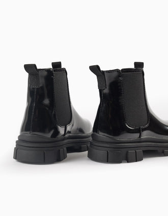 Patent Chelsea boots with non-slip sole for girls, black