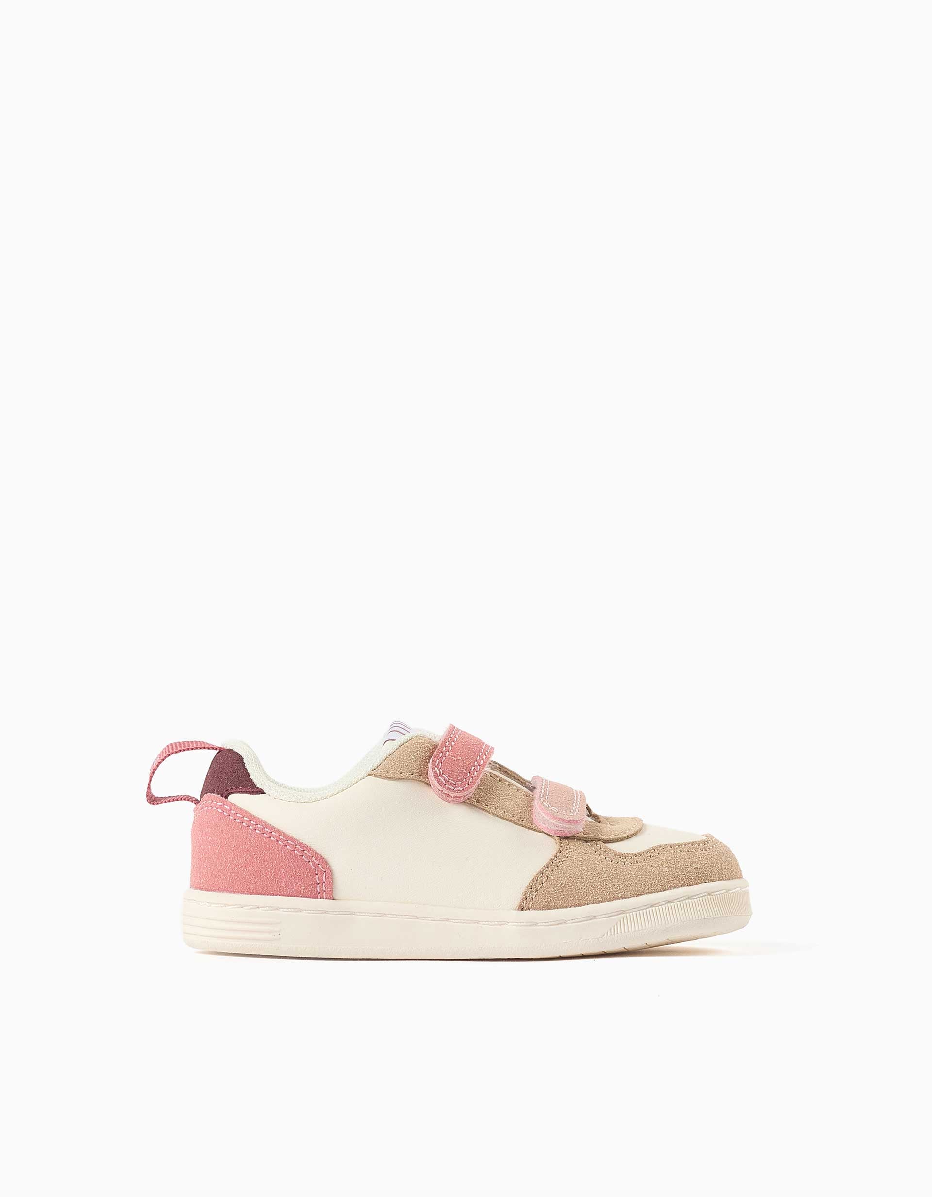 Baskets bi-matière ZY Move pour bébé fille, rose/bordeaux/beige