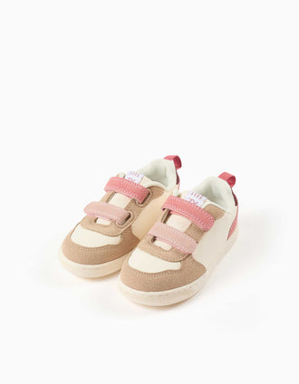 Baskets bi-matière ZY Move pour bébé fille, rose/bordeaux/beige
