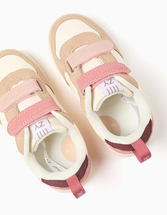 Baskets bi-matière ZY Move pour bébé fille, rose/bordeaux/beige