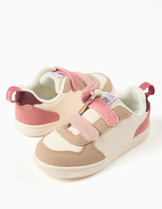 Baskets bi-matière ZY Move pour bébé fille, rose/bordeaux/beige