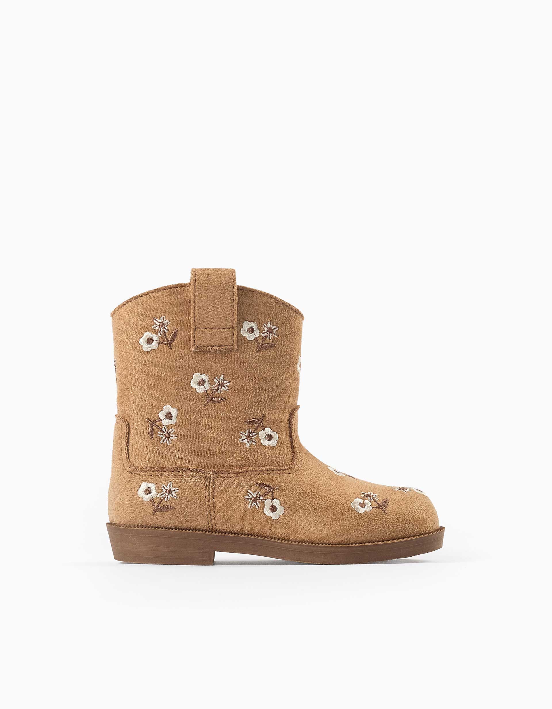 Botas de antelina con flores bordadas para bebé niña, camel