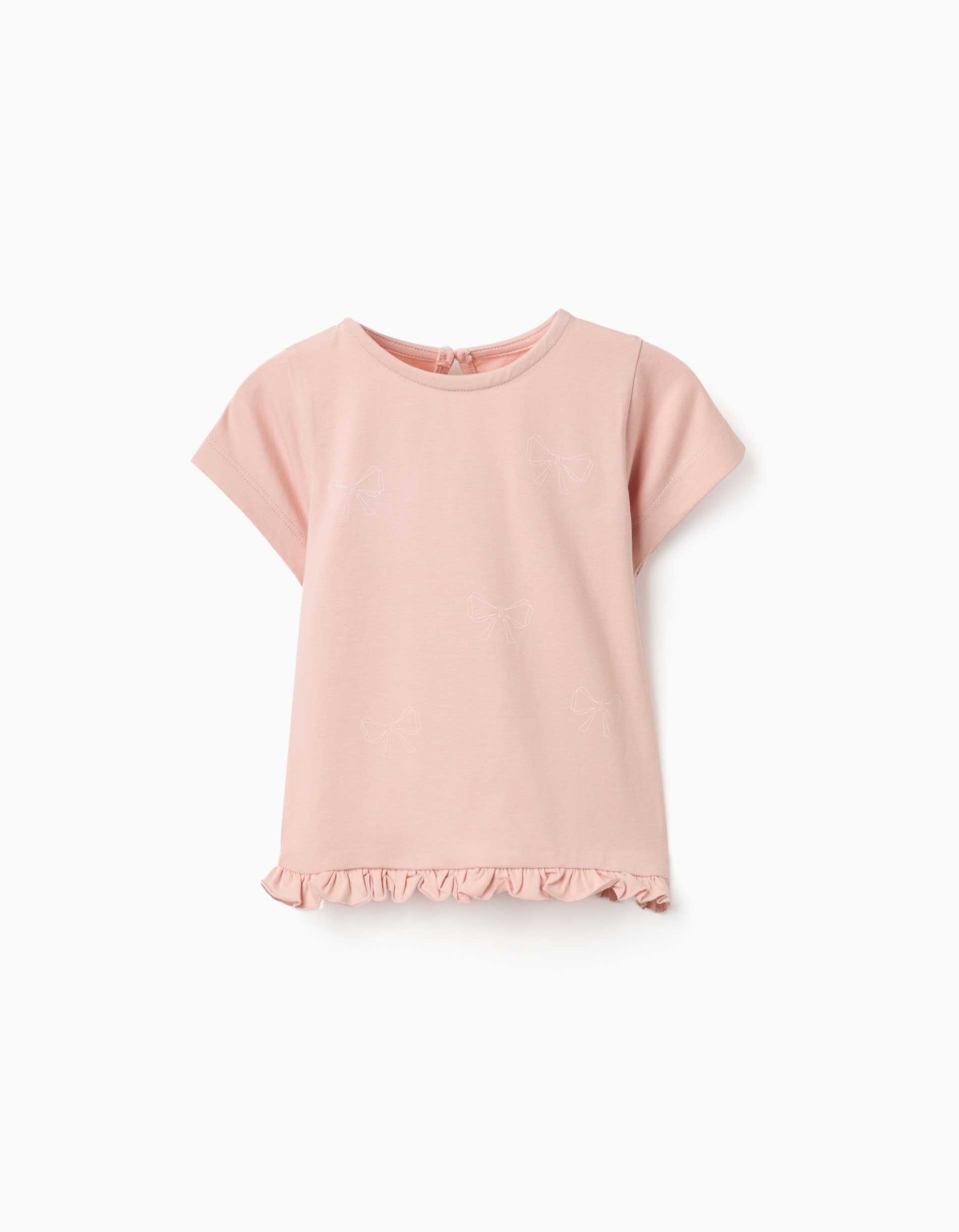 T-shirt en coton avec imprimé et volants pour bébé fille, rose clair
