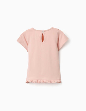 T-shirt en coton avec imprimé et volants pour bébé fille, rose clair