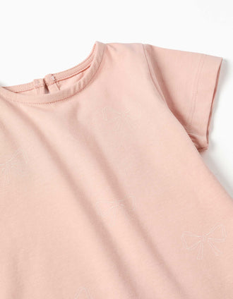 T-shirt en coton avec imprimé et volants pour bébé fille, rose clair