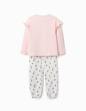 Pijama comprido de algodão com motivo Minnie para menina, branco/rosa
