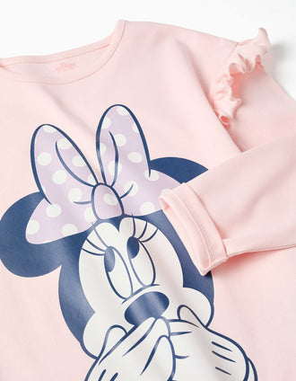 Pijama comprido de algodão com motivo Minnie para menina, branco/rosa