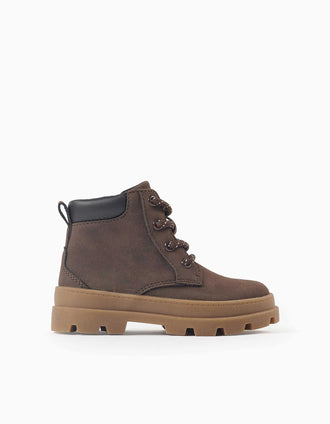 Suedette mountain boots with laces for baby boys, dark brown